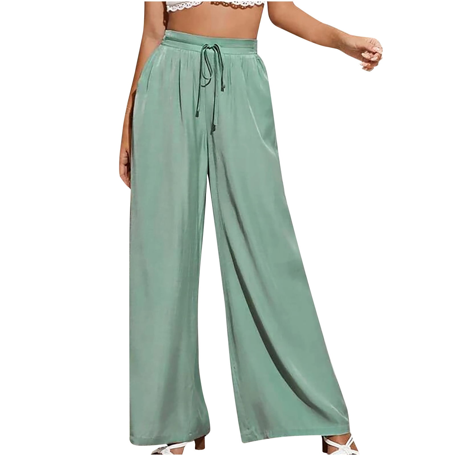 UHUYA Womens Casual Pants Trendy Versatile Fashion Summer Casual Loose  Pocket Solid Trousers Wide Leg Pants Red XL US:10