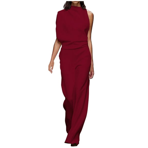 UHUYA Womens Jumpsuits Loose Sleeveless Jumpsuits Fashion Summer Casual Solid Pocket Suspender Jumpsuit Wine XXL US:12