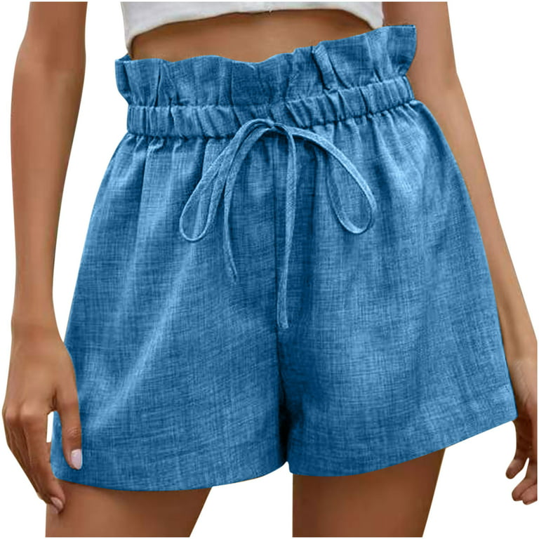 UHUYA Womens Shorts Fashion Solid Color Summer Casual Lightweight Wide Leg  Lace Loose High Waist Shorts Pants Blue M US:6