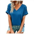 thumbnail image 1 of UHUYA Womens Tops Casual V Neck Solid Color Basic T Shirt Cap Sleeve Tank Tops Casual Loose Fit Shirts Blue M US:6, 1 of 6