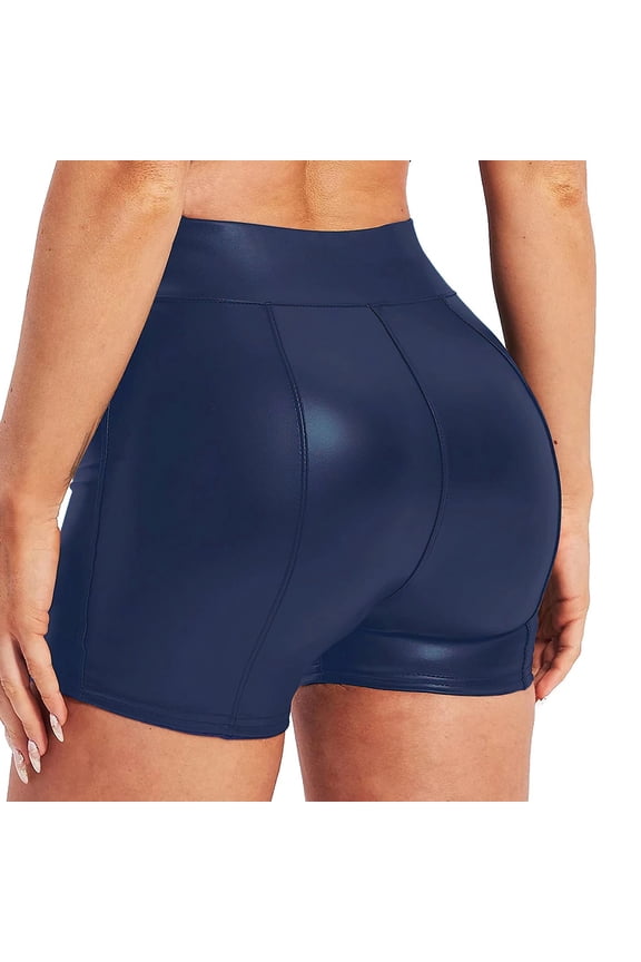Women's Flexible Club Faux Leather Shorts High Waisted Sexy Disco Short Hot Pants(Blue,M)