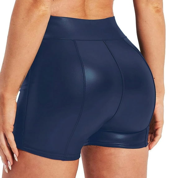 UHYARE Women's Flexible Club Faux Leather Shorts High Waisted Sexy Disco Short Hot Pants(Blue,S)