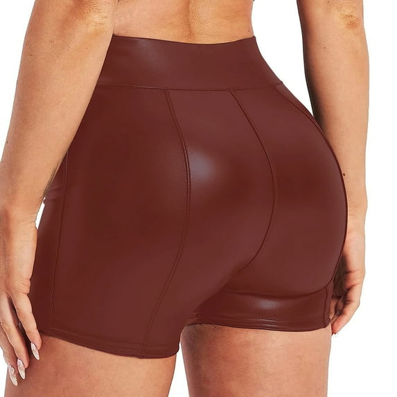 UHYARE Women's Flexible Club Faux Leather Shorts High Waisted Sexy Disco Short Hot Pants(Red,M)