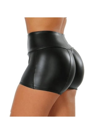 Dyegold Leather Shorts For Women Summer Casual High Waisted Black PU  Leather Stretchy Sexy Hot Pants Faux Leather Shorts