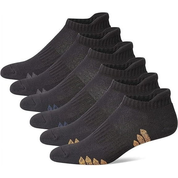 UI U&I Socks Men's Performance Athletic Low Cut Ankle Socks 6 Pairs Cushion Cotton Socks with Tab Black 12-15