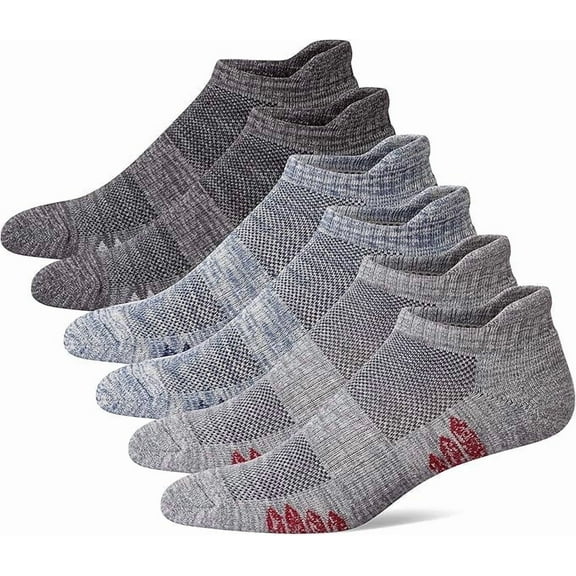 UI U&I Socks Men's Performance Athletic Low Cut Ankle Socks 6 Pairs Cushion Cotton Socks with Tab Grey 12-15