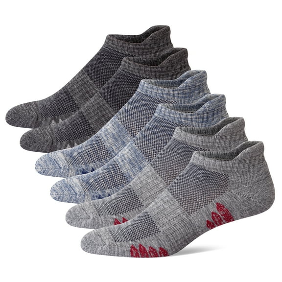 UI U&I Socks Men's Performance Athletic Low Cut Ankle Socks 6 Pairs Cushion Cotton Socks with Tab Grey 8-12