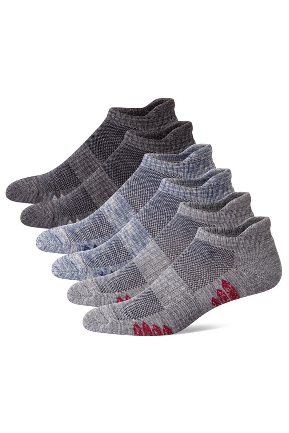 Men's Performance Athletic Low Cut Ankle Socks 6 Pairs Cushion Cotton Socks with Tab Grey 8-12