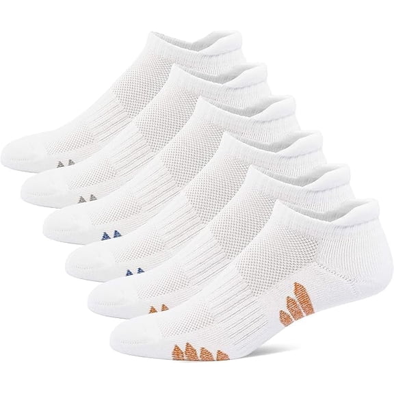 UI U&I Socks Men's Performance Athletic Low Cut Ankle Socks 6 Pairs Cushion Cotton Socks with Tab White 12-15