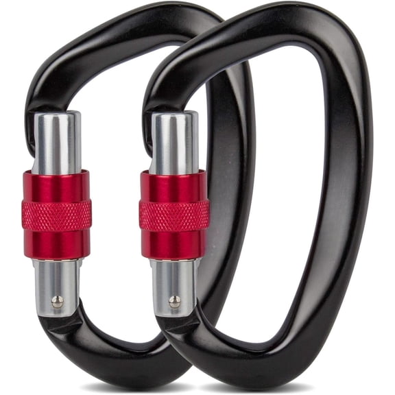 UIAA Certified Climbing Carabiner Clips, 2 Pack 25KN(5623lbs) Screwgate Locking Carabiner Heavy Duty Caribeener Clips, Large Carabiner D Ring for Rock Climbing & Mountaineering
