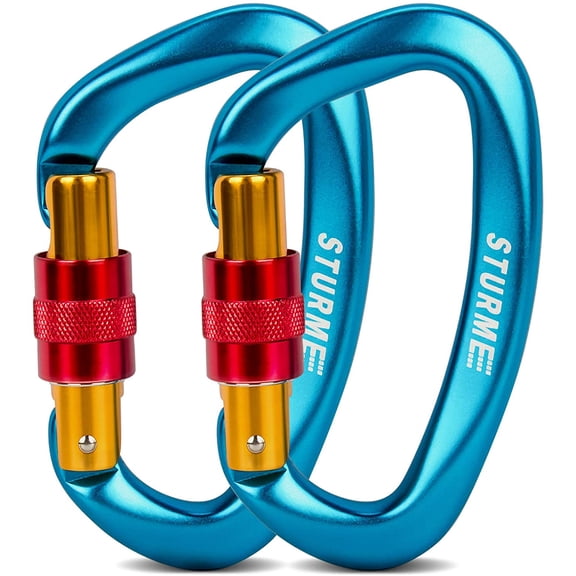 UIAA Certified Climbing Carabiner Clips, 2 Pack 25KN(5623lbs) Screwgate Locking Carabiner Heavy Duty Caribeener Clips, Large Carabiner D Ring for Rock Climbing & Mountaineering
