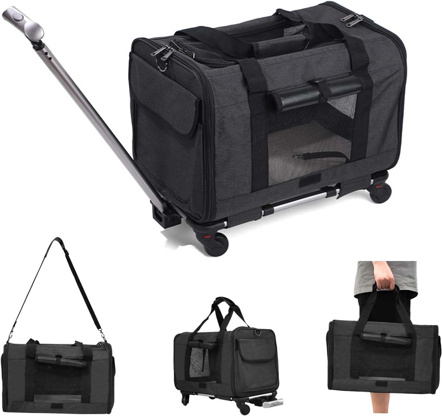 UIIAIOUIAIO Airline Approved Pet Carrier with Wheels, Rolling Cat Dog