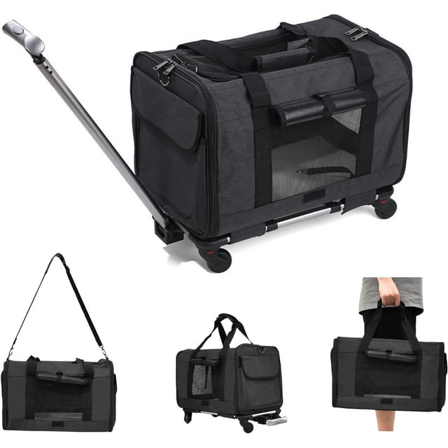 UIIAIOUIAIO Airline Approved Pet Carrier with Wheels, Rolling Cat Dog