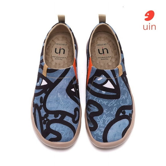 UIN Men's Walking Travel Shoes Slip On Canvas Casual Loafers Lightweight Comfort Art Painted Fashion Sneaker Silent Man