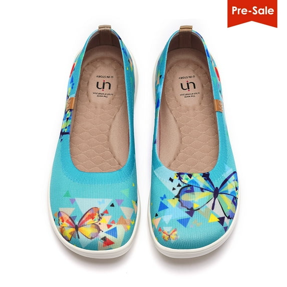 UIN Women's Ballet Flats Cute Casual Fancy Knit Art Painted Comfort Soft Round Toe Shoes Cubic Butterflies