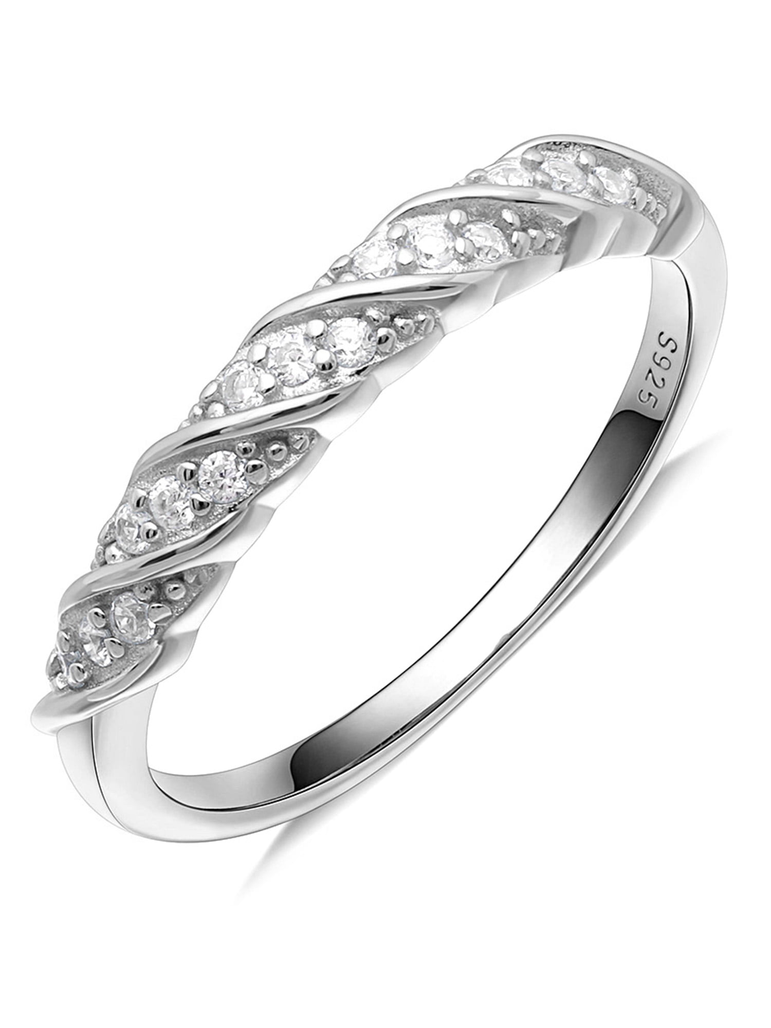Sterling Silver 925 Eternity Band Ring – 3.5mm, White & Blue Cubic Zirconia, Rhodium Plated, Wedding/Engagement