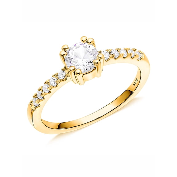 UIONEN 925 Sterling Silver Rings CZ Women Promise Rings Gold Plated Size 10