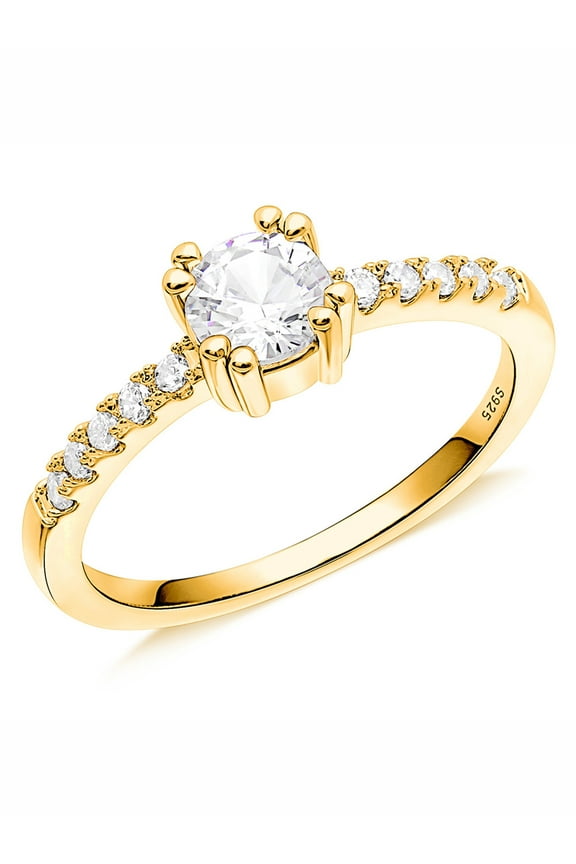 925 Sterling Silver Rings CZ Women Promise Rings Gold Plated Size 10