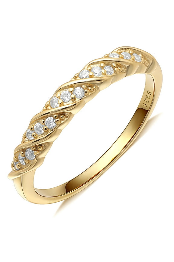 925 Sterling Silver Rings Gold CZ Eternity Engagement Wedding Women Ring Size 4