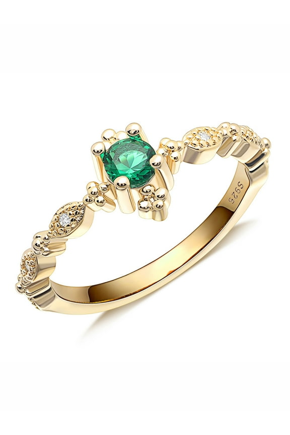 925 Sterling Silver Rings Green CZ Stackable Ring Gold Plated Size 9