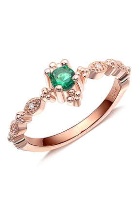925 Sterling Silver Rings Green CZ Stackable Ring Rose Gold Plated Size 11