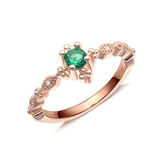 UIONEN 925 Sterling Silver Rings Green CZ Stackable Ring Rose Gold Plated Size 8