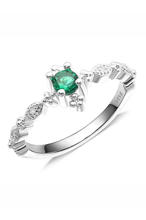 925 Sterling Silver Rings Green CZ Stackable Ring Size 4