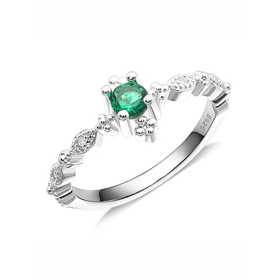 UIONEN 925 Sterling Silver Rings Green CZ Stackable Ring Size 4