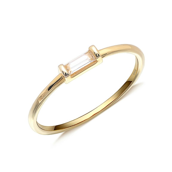 UIONEN 925 Sterling Silver Rings Rectangle CZ Wedding Gold Promise Rings Women Size 5