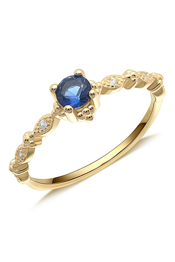 925 Sterling Silver Rings Women Blue Cubic Zirconia Rings Gold Plated Size 6