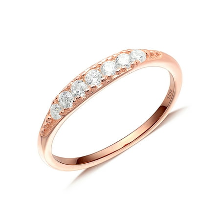 UIONEN 925 Sterling Silver Rings Women Cubic Zirconia Rings Rose Gold Plated Size 11