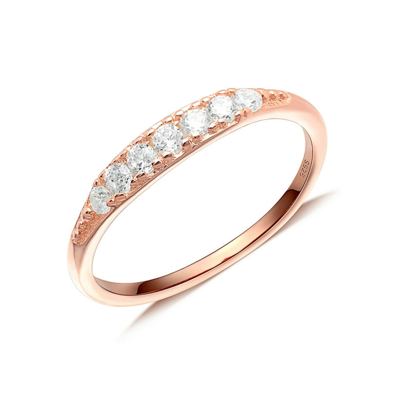 Rose Gold-plated Sterling Silver Stackable Band Ring with Cubic Zirconia Rose Gold-plated Sterling Silver Stackable Band Ring with Cubic Zirconia