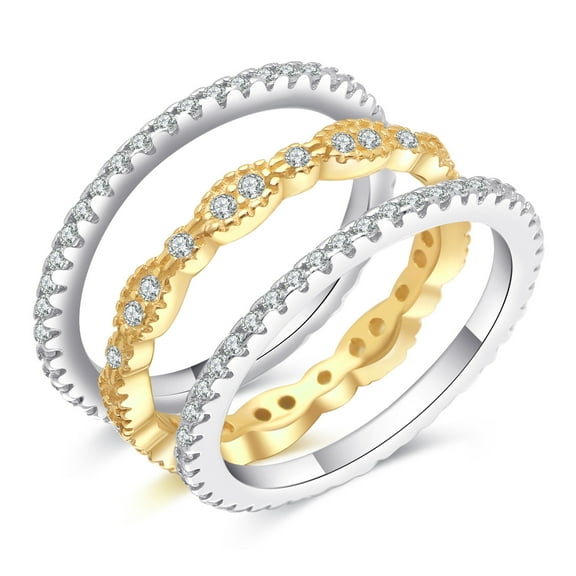 UIONEN 925 Sterling Silver Rings for Women Cubic Zirconia Stackable Wedding Bands Women 3pc Size 10
