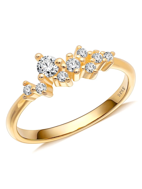 CZ Rings for Women Sterling Sivler S925 Gold Color Band Size 7