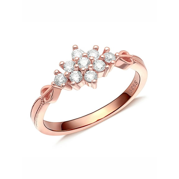 UIONEN Eternity 925 Sterling Silver Rings for Women Zircon Flower Rose Gold Plated Size 10