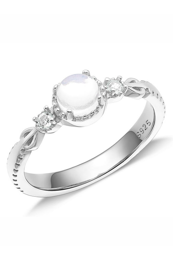 Eternity Moonstone 925 Sterling Silver Ring for Women Size 5