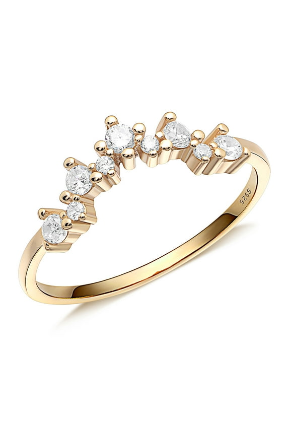 Gold Plated 925 Sterling Silver Rings for Women Zirconia V Stacking Ring Size 9