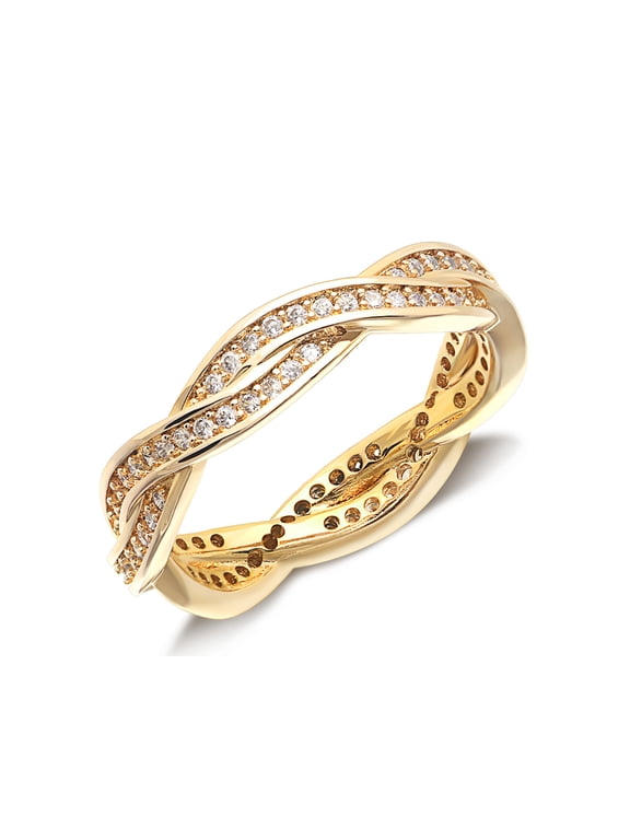 Gold Plated Silver Ring Zirconia Twisted Rope Eternity Band for Women Size 4