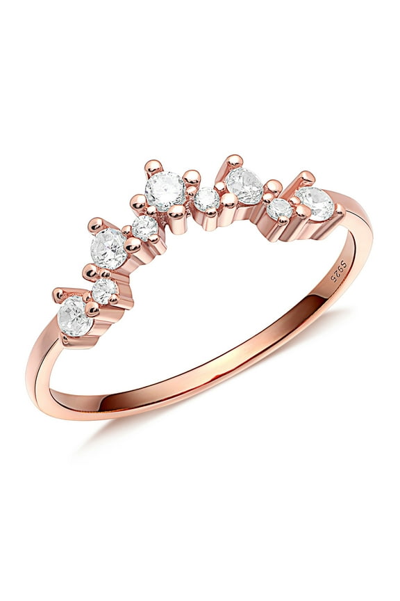 Rose Gold Rings Women 925 Sterling Silver Jewelry V Stacking Ring Size 4