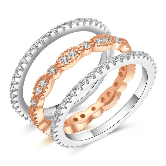 UIONEN Sterling Silver Ring Set 3 Rose Gold Color Women Engagement Rings Size 7
