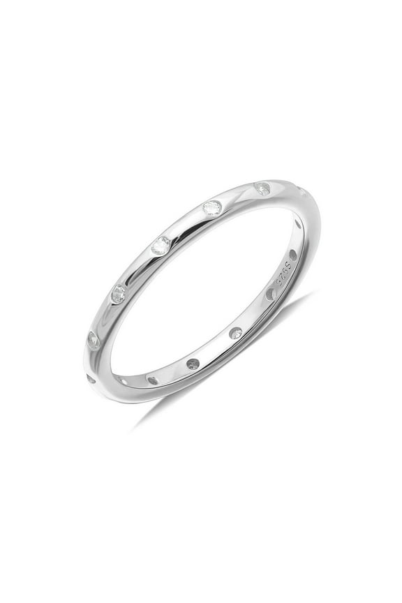 Women Sterling Silver Round-Cut Cubic Zirconia All-Around Band Ring Size 9