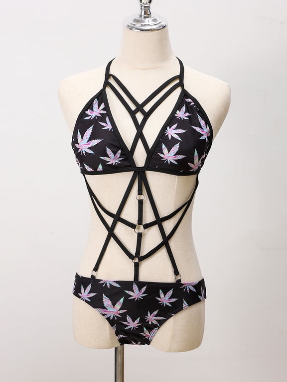 Women's Sexy Backless One Piece Swimsuit Hollow Bathing Suits Size L