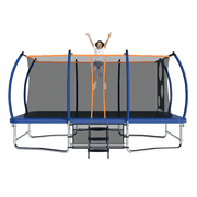 UIOWIO 10 x 16ft Rectangle Trampoline for Kids,Outdoor Rectangular Recreational Trampoline,Backyard Trampoline with Ladder, Storage Bag, Enclosure Net,Soccer Shot Blue