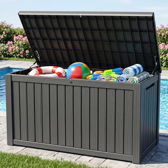 UIOWIO Deck Box Outdoor Storage 200 Gallon,Resin Deck Boxes Outdoor Waterproof UV Resistant with Hundles,Outside Lockable Toy Storage for Pool ,Patio Furniture and Sports Equipment,Black