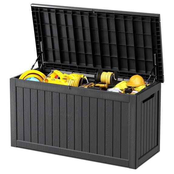 UIOWIO 270 Gallon Large Outdoor Storage Deck Box,Resin Waterproof UV Resistant Storage Box with Hundles,Outside Lockable Deck Box for Patio Furniture Pool and Sports Equipment,Black
