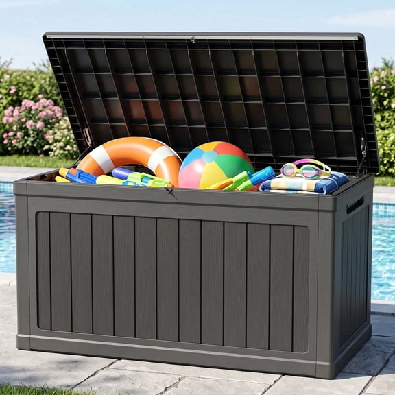 Kdymod Deck Box Outdoor Storage 270 Gallon,Resin Deck Boxes Outdoor Waterproof UV Resistant with Hundles,Outside Lockable Toy Storage for Pool ,Patio Furniture and Sports Equipment,Black