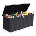 thumbnail image 1 of UIOWIO 320 Gallon Large Outdoor Storage Deck Box,Resin Waterproof UV Resistant Storage Box with Hundles,Outside Lockable Deck Box for Patio Furniture Pool and Sports Equipment,Black, 1 of 9