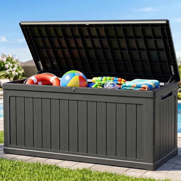 Kdymod Deck Box Outdoor Storage 320 Gallon,Resin Deck Boxes Outdoor Waterproof UV Resistant with Hundles,Outside Lockable Toy Storage for Pool ,Patio Furniture and Sports Equipment,Black