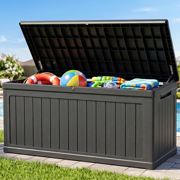 UIOWIO Deck Box Outdoor Storage 320 Gallon,Resin Deck Boxes Outdoor Waterproof UV Resistant with Hundles,Outside Lockable Toy Storage for Pool ,Patio Furniture and Sports Equipment,Black