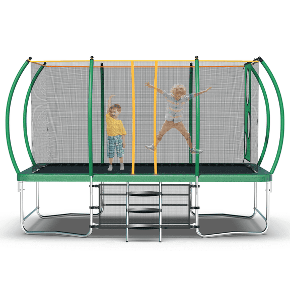 UIOWIO 8*14 ft Rectangular Trampoline for Kids and Adults with Ladder Outdoor Trampoline Recreational Backyard Trampoline with Enclosure Net & Storage Bag,Green